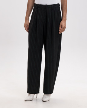 Off-White Чорні штани з вовни в смужку 2FH00356B