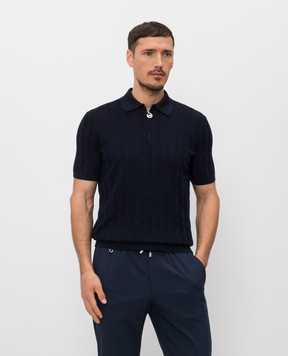 Stefano Ricci Темно-синє поло з шовком K818106P31F26172