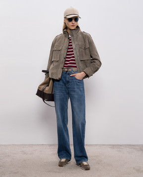 Brunello Cucinelli Бордовая футболка в полоску с цепочкой мониль MQ984ES800