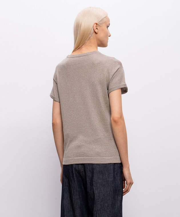 Brunello Cucinelli Бежева футболка з кашеміром та шовком з люрексом M41810000P зображення 4