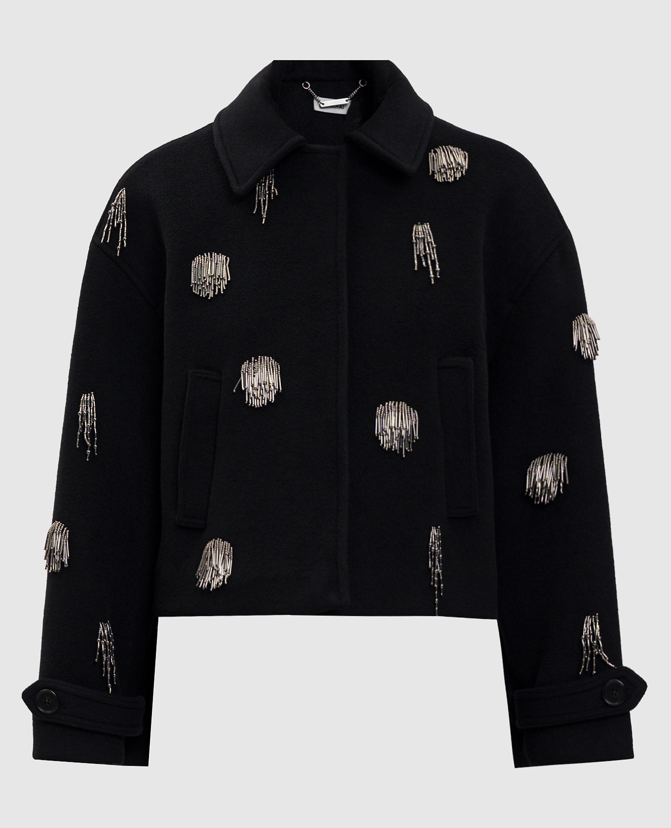 

Черное укороченное пальто с шерстью, Черный, Пальто