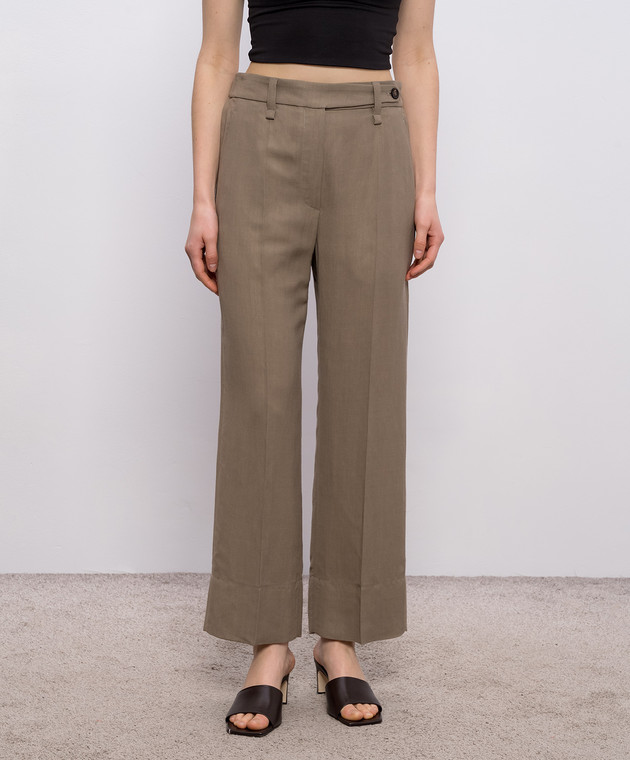 Brunello Cucinelli Коричневі штани з льоном MH126P9184 зображення 3