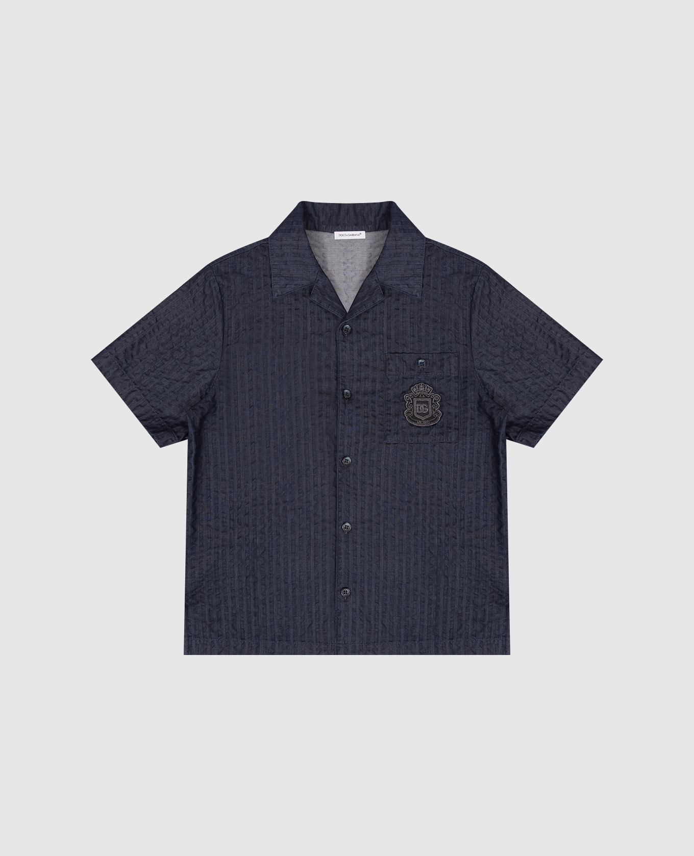 

Детская синяя рубашка с нашивкой, Синий, С коротким рукавом