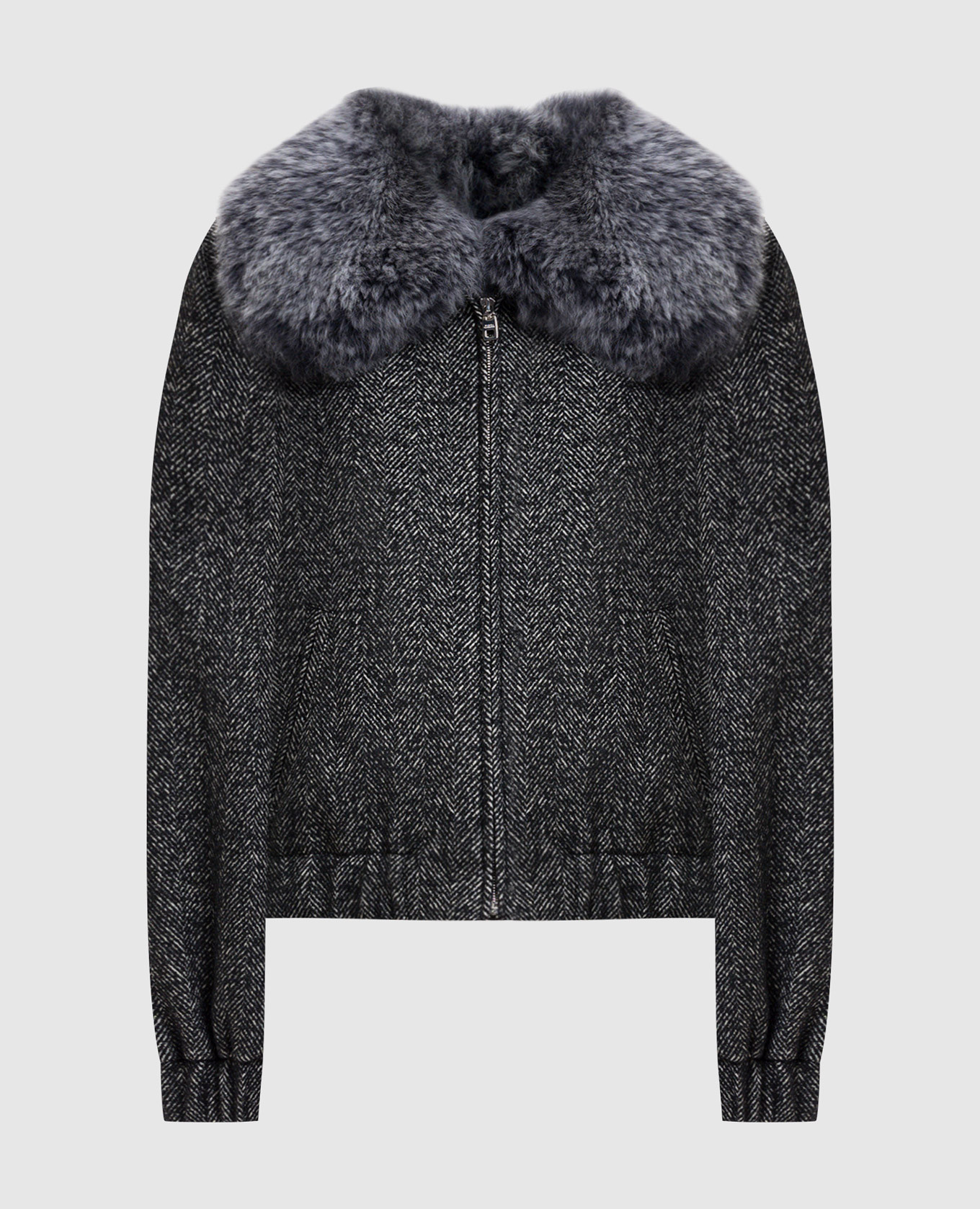

Серая укороченная куртка с шерстью в узор, Серый, Куртки