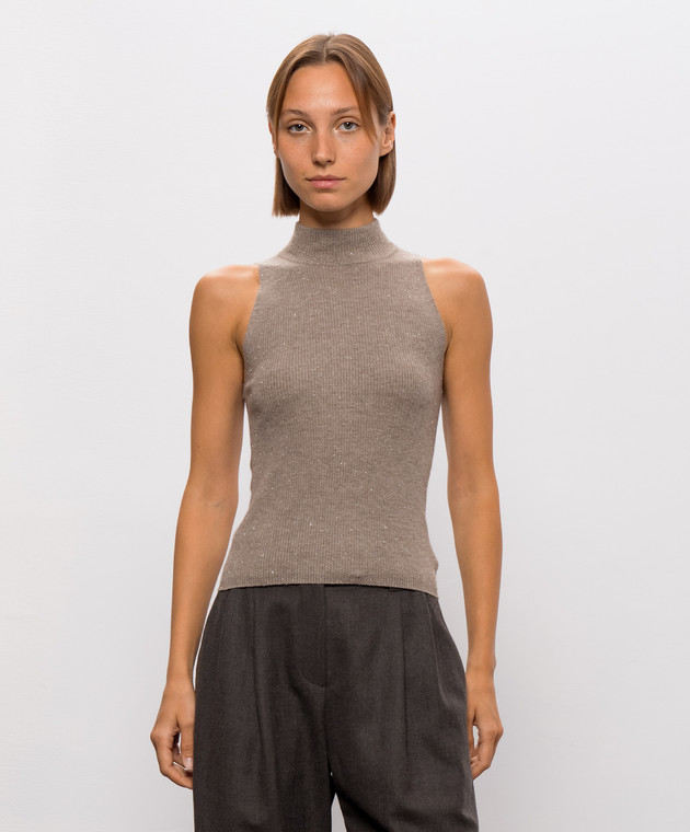 Brunello Cucinelli Бежевый топ с кашемиром с люрексом M9A822204 изображение 3