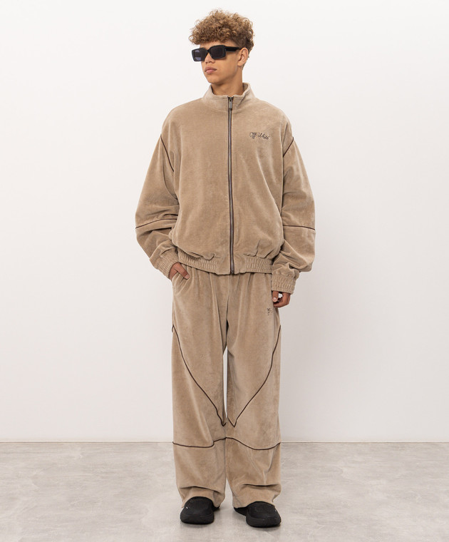 Off-White Бежевая бархатная спортивная куртка с вышивкой логотипа 44MBD05SF26J001 изображение 2