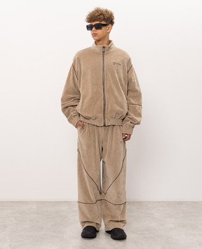Off-White Бежева оксамитова спортивна куртка з вишивкою логотипа 44MBD05SF26J001