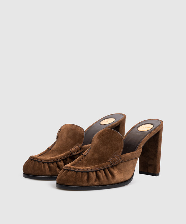 Saint Laurent Коричневые замшевые мюли LE LOAFER 86971327DTT изображение 2