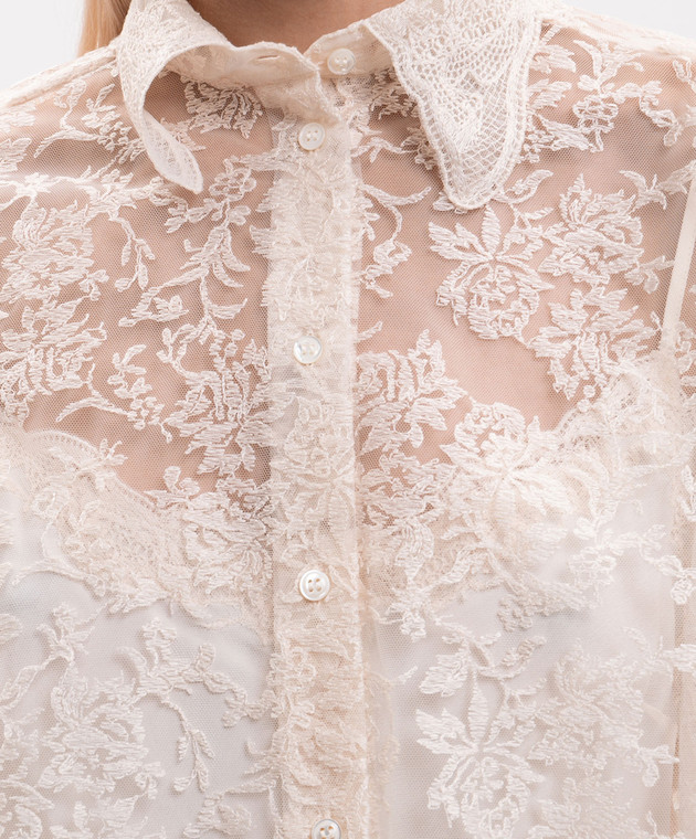 Ermanno Scervino Блуза цвета айвори с вышивкой D492K300CSEYF изображение 5