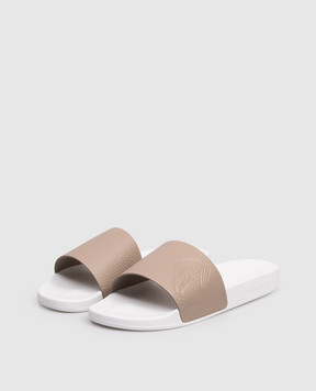 Stefano Ricci Бежевые кожаные шлепанцы с тиснением эмблемы UG31G760VD