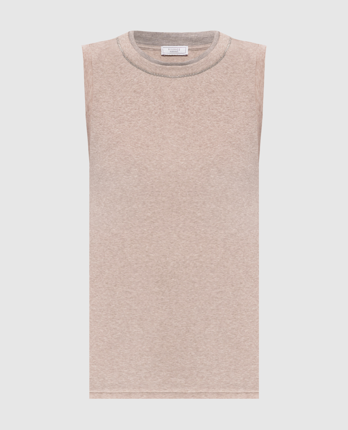 Бежевый меланжевый топ с цепочкой мониль и люрексом