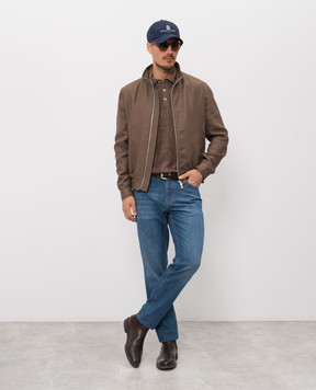 Brunello Cucinelli Коричневое поло с леном M2L707815