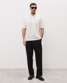 Balmain Біле поло з вовни та льону у візерунок GH1GB044KI03