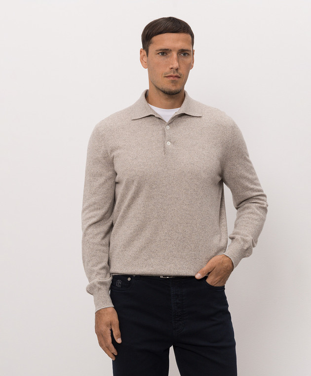 Brunello Cucinelli Бежеве поло з кашеміру MQS00295 зображення 3