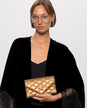 Saint Laurent Коричневый кожаный клатч PARIS 871149AAGX0