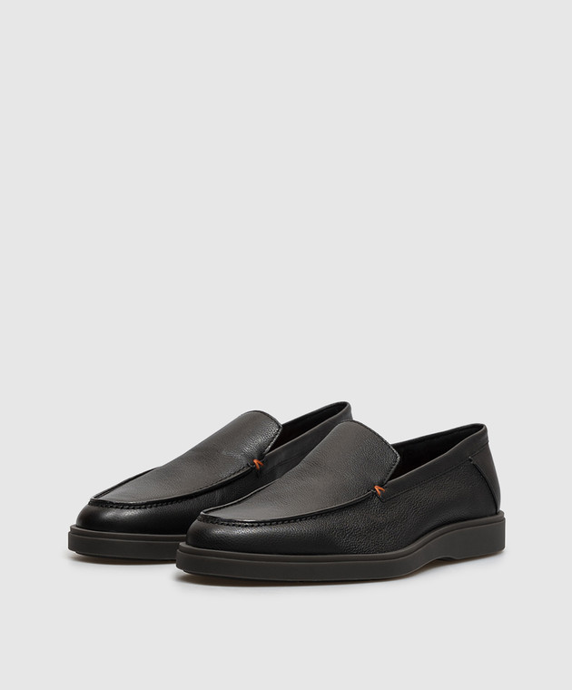 Santoni Чорні шкіряні лофери з фактурним логотипом MGDG17824SMOSWLM зображення 2