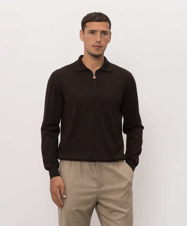 Kiton Коричневое поло из кашемира и шелка UMKX05Z изображение 3