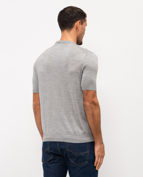 Stefano Ricci Сіра меланжева футболка із шовку з вишивкою логотипа K616215G10F26101