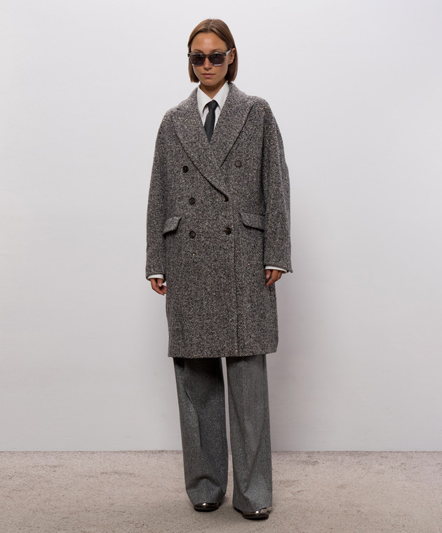 Brunello Cucinelli Серое двубортное пальто с шерстью MG5709954 изображение 2