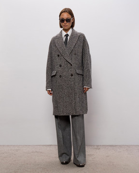 Brunello Cucinelli Серое двубортное пальто с шерстью MG5709954