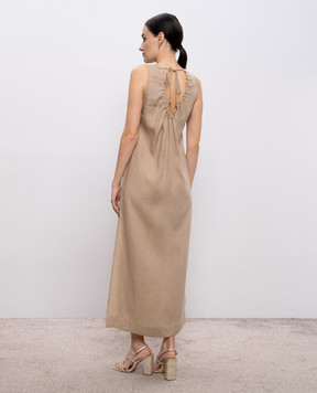 Peserico Бежевое платье миди из льна S0216802647