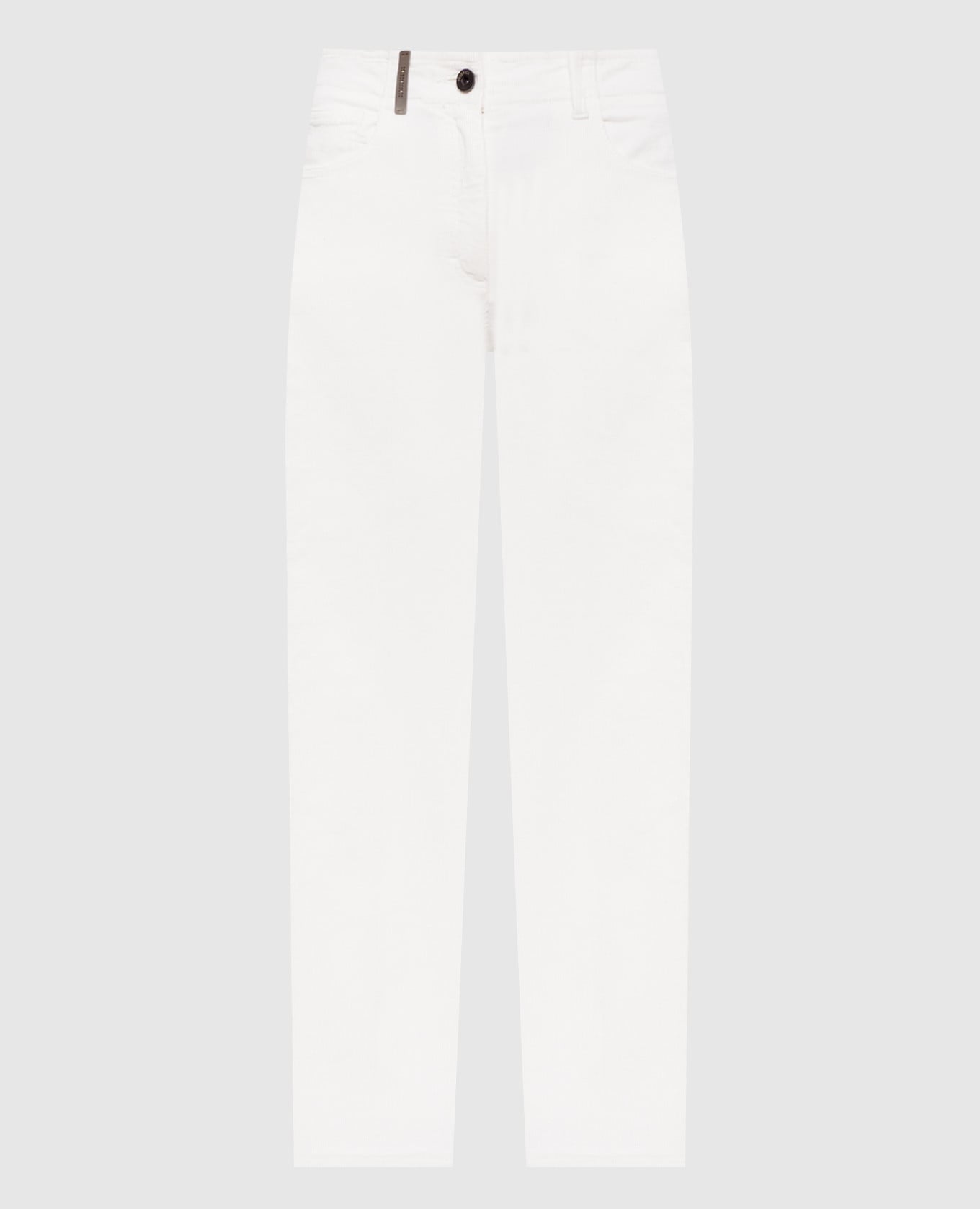 

Белые вельветовые брюки с логотипом, Белый, Зауженные брюки