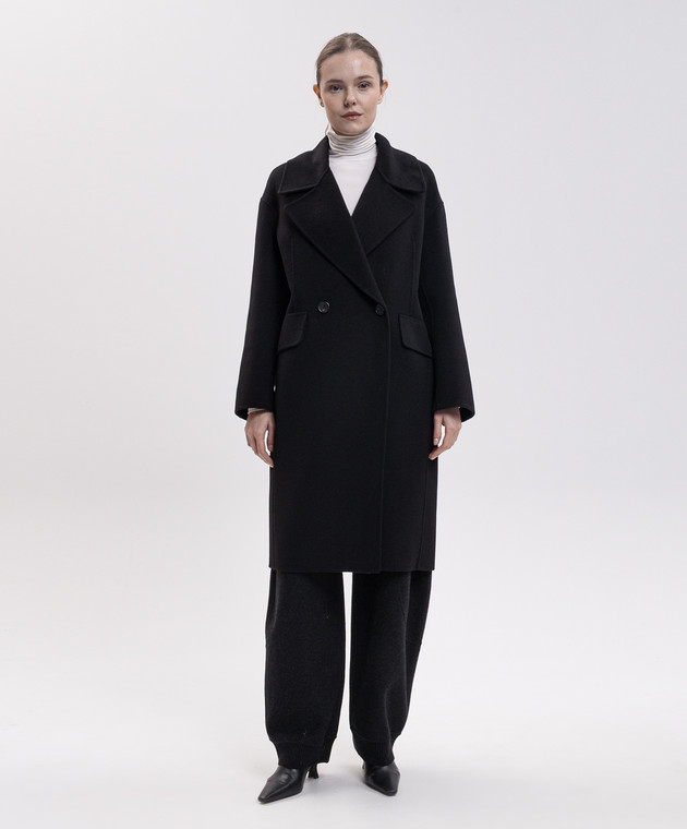 Max Mara Черное двубортное пальто BRUNO из шерсти и кашемира SMMBRUNO изображение 3