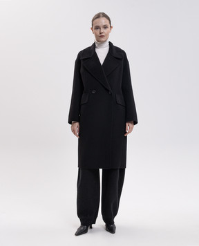 Max Mara Черное двубортное пальто BRUNO из шерсти и кашемира SMMBRUNO