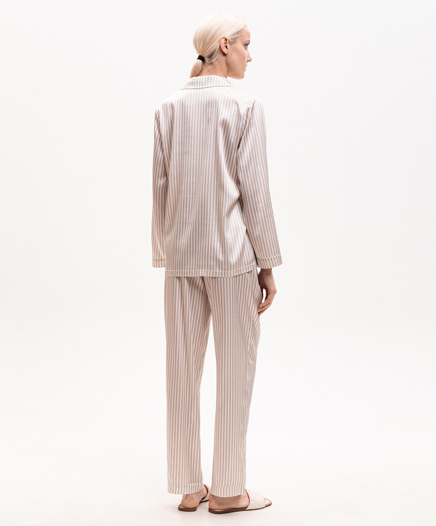 Dore & Rose Бежева піжама в смужку із шовку SILKPJSET зображення 3
