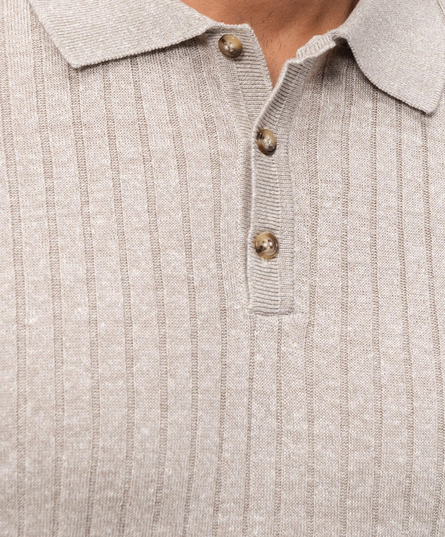 Pini Parma Бежеве поло з льоном в рубчик POLCOLIRIBEC зображення 5