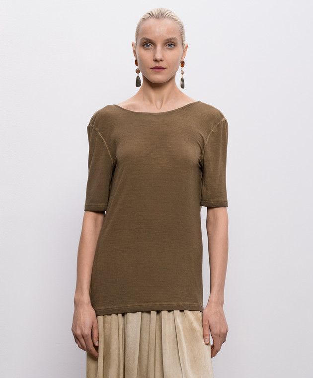 UMA WANG Коричнева футболка Tea UW1038 зображення 3