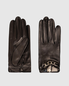 Sermoneta Gloves Чорні шкіряні рукавички з ланцюжком AN07FCATENACH