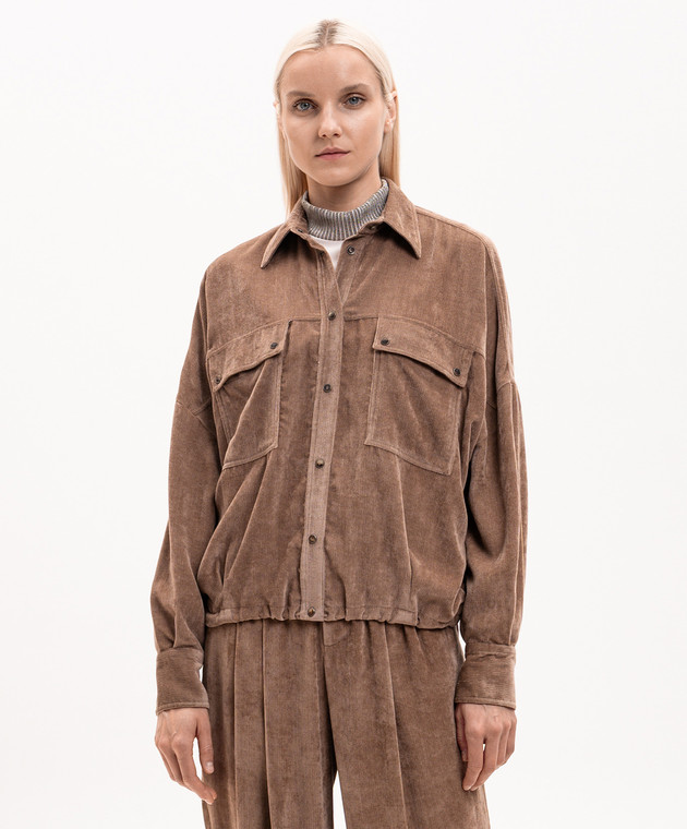 Brunello Cucinelli Коричнева вельветова куртка в стилі сорочки MP547M1V06 зображення 3