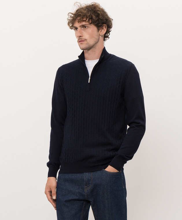 Bertolo Cashmere Синий джемпер с шелком и шерстью 902645002566 изображение 3