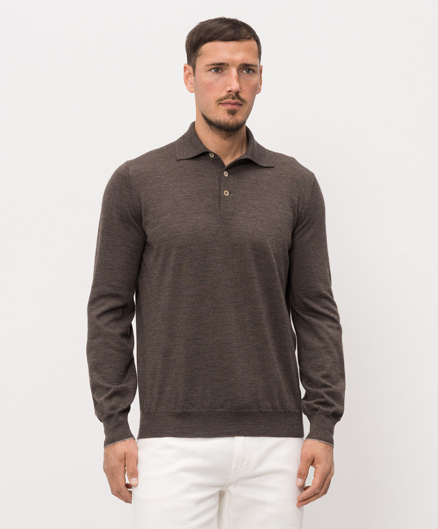 Brunello Cucinelli Поло коричневого кольору з вовни та кашеміру M2400295 зображення 3
