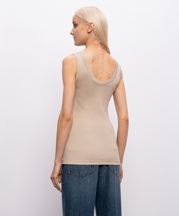 Brunello Cucinelli Бежева майка з ланцюжком моніль MPTC8BJ312 зображення 4