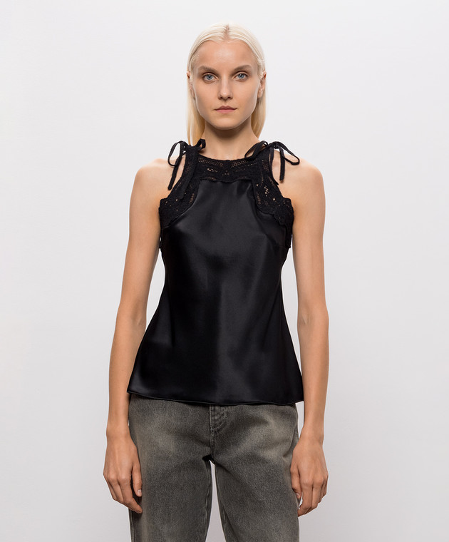 Ermanno Scervino Черный топ из шелка D492L351RNXE изображение 3