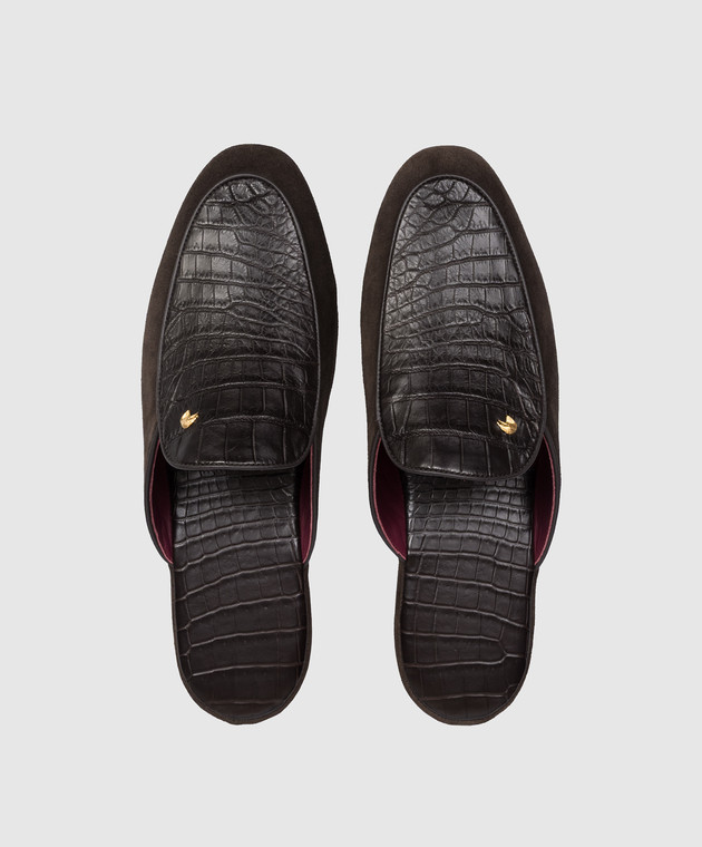 Stefano Ricci Коричневі замшеві капці зі шкірою крокодила UL01P740CSSD зображення 4