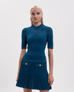 Balmain Синій топ з фактурним візерунком смужка HF1ALB50KK10