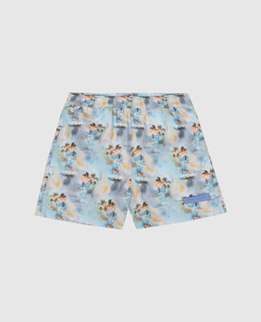 Palm Angels Блакитні шорти для плавання в принт PBFD001S26FAB001