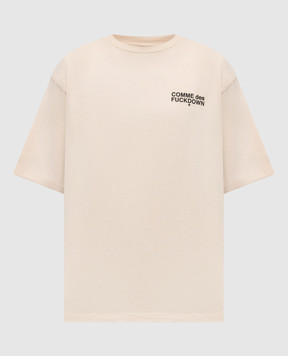 Comme des Fuckdown Бежева футболка з брендовим принтом FMS6CFABM01938