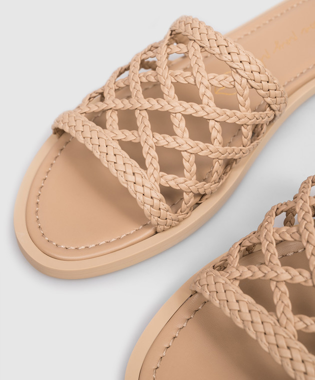 Babe Pay Pls Бежеві шкіряні шльопанці з плетінням SLIPY зображення 5