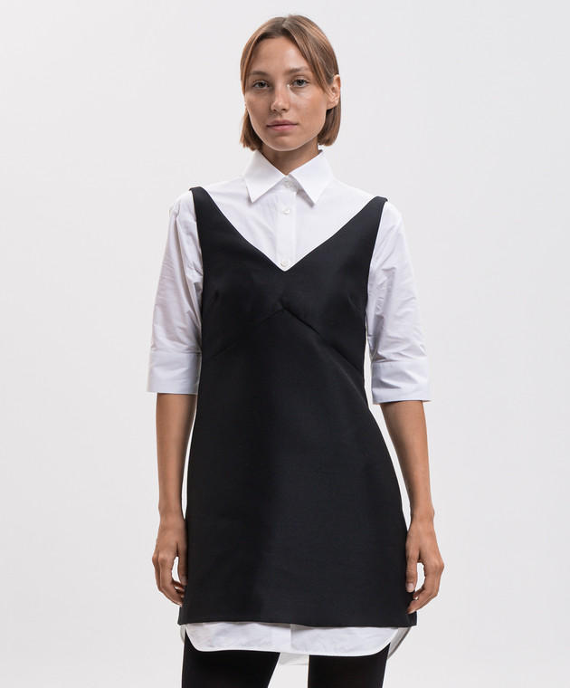 Balenciaga Черное платье-рубашка из шерсти и шелка A00296TUT22 изображение 3
