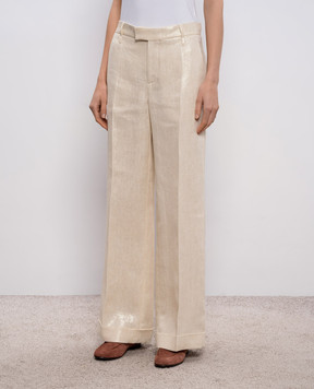 Brunello Cucinelli Бежеві штани з льону з відворотами ML596P8492