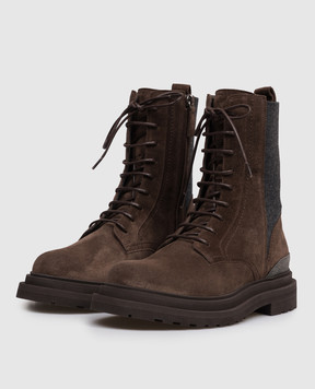 Brunello Cucinelli Коричневі замшеві черевики з ланцюжком моніль MZSFG3308P