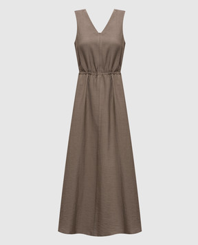 Peserico Коричнева сукня з льоном з ланцюжком моніль A0222405435