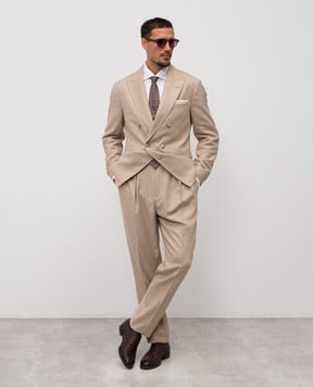 Brunello Cucinelli Бежевий костюм з кашеміру і шовку у візерунок MV426LDPMG
