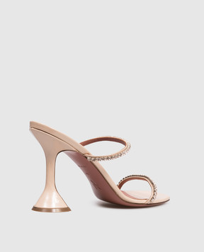 Amina Muaddi Бежевые кожаные мюли Gilda с кристаллами 16S366084GIL