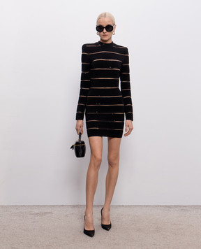 Balmain Черное платье мини с пайетками GF0R8955KJ84