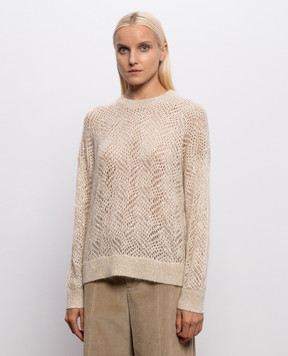 Brunello Cucinelli Бежевий ажурний светр з вовною MRG562500